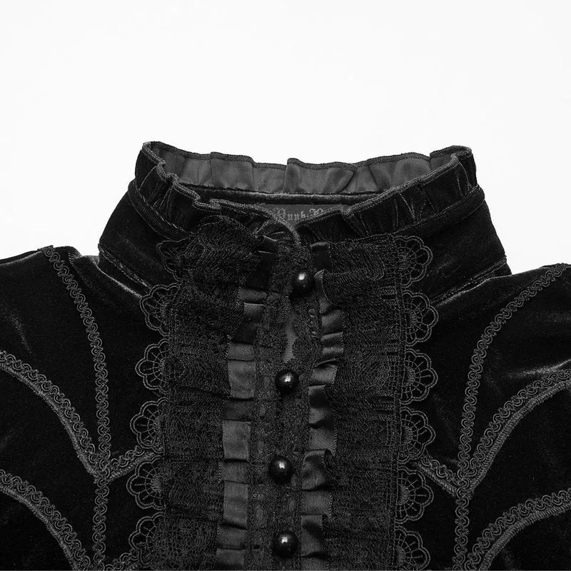 Gothic-Spitzenoberteil mit Glockenärmeln für Damen, Schwarz