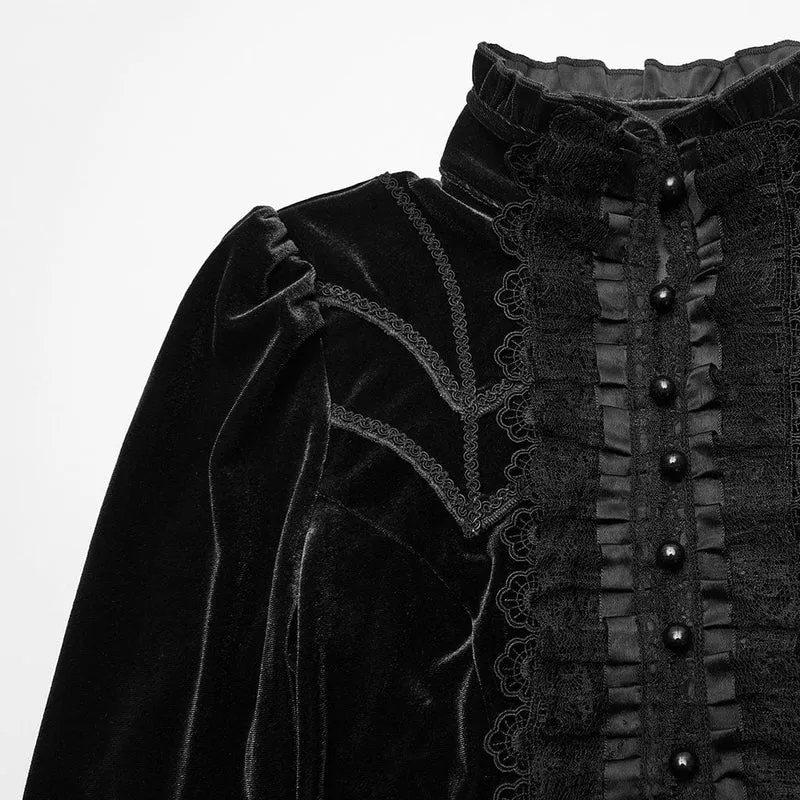 Gothic-Spitzenoberteil mit Glockenärmeln für Damen, Schwarz