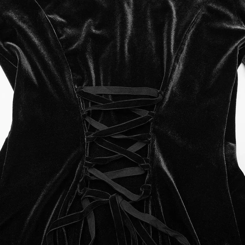 Gothic-Spitzenoberteil mit Glockenärmeln für Damen, Schwarz