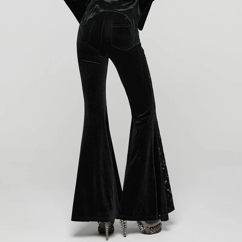 Gothic-Hose aus Samt mit gerüschter Spitze und Spleiß