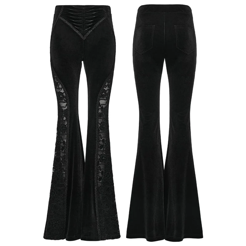 Gothic-Hose aus Samt mit gerüschter Spitze und Spleiß
