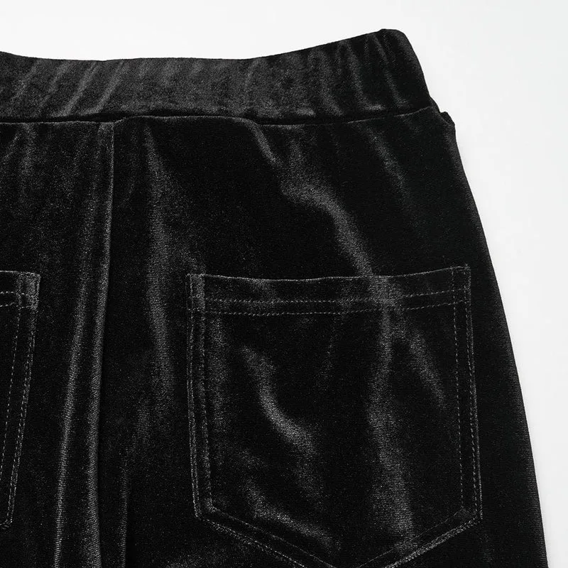 Gothic-Hose aus Samt mit gerüschter Spitze und Spleiß