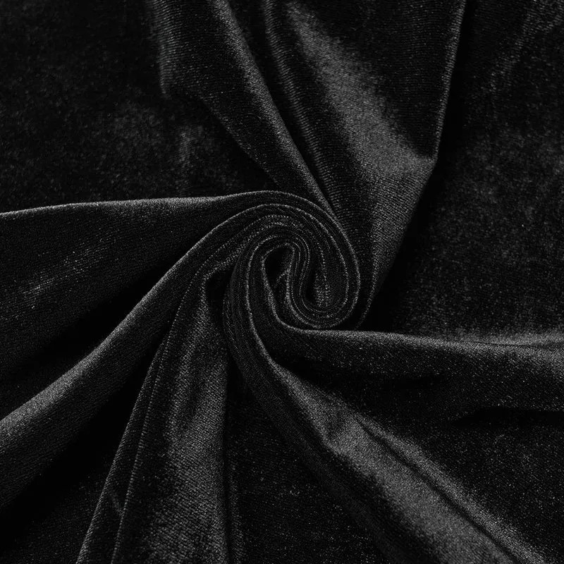 Gothic-Hose aus Samt mit gerüschter Spitze und Spleiß