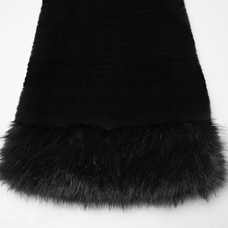 Damen Punk Schnalle Riemen Kunstpelz Beinlinge Schwarz