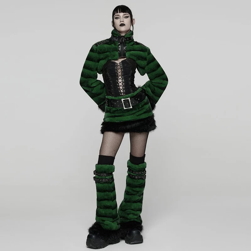 Damen Punk Schnalle Riemen Kunstpelz Beinlinge Grün