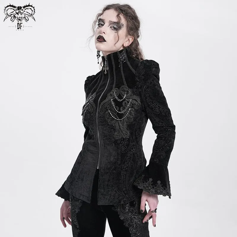 Gothic-Jacke mit Stehkragen und ausgestellten Ärmeln für Damen in Schwarz