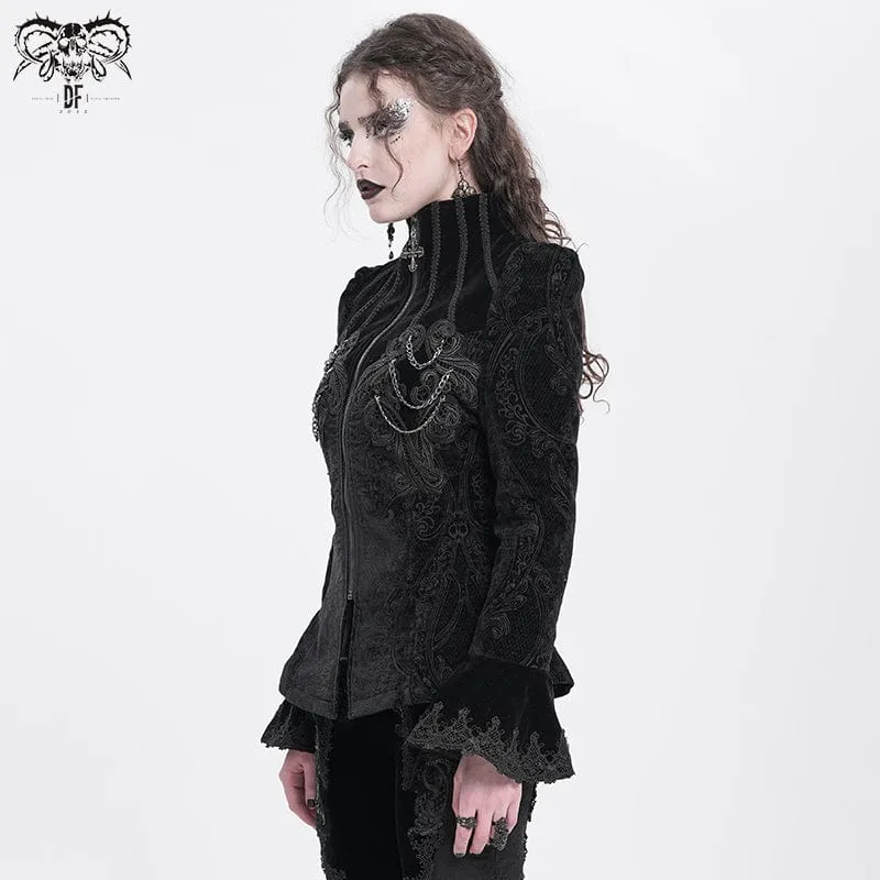 Gothic-Jacke mit Stehkragen und ausgestellten Ärmeln für Damen in Schwarz