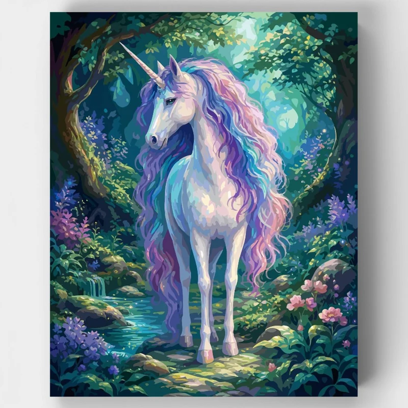 Rainbow-Maned Forest Unicorn - Paint by Numbers Kit