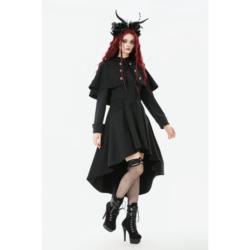 Gothic-Zweireihermantel mit hohem/niedrigem Stehkragen für Damen