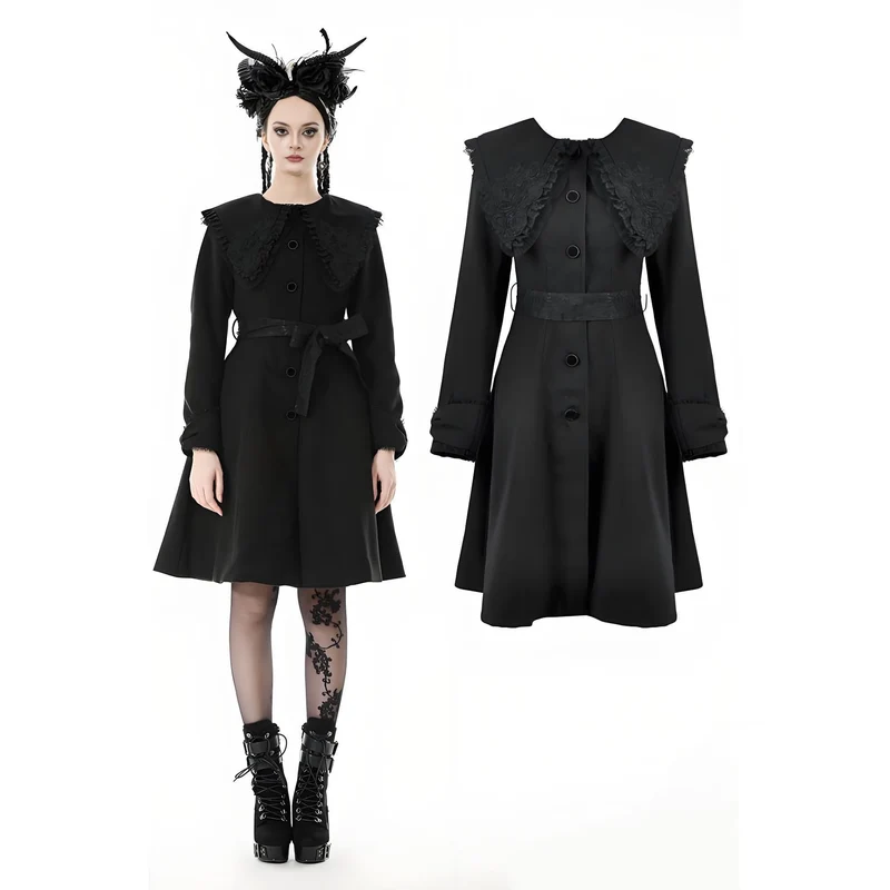Damenmantel mit Gothic-Blumenmuster, bestickter Schleife und Peter-Pan-Kragen