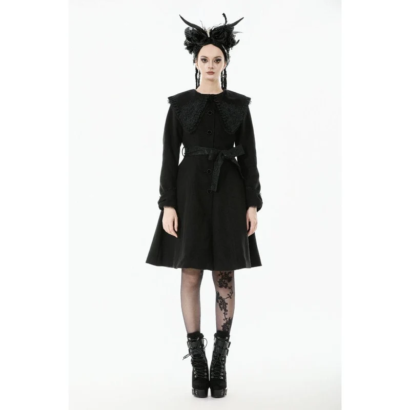 Damenmantel mit Gothic-Blumenmuster, bestickter Schleife und Peter-Pan-Kragen