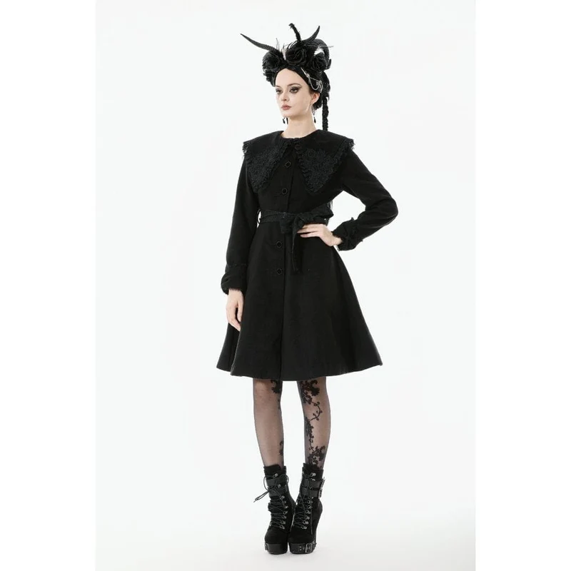 Damenmantel mit Gothic-Blumenmuster, bestickter Schleife und Peter-Pan-Kragen