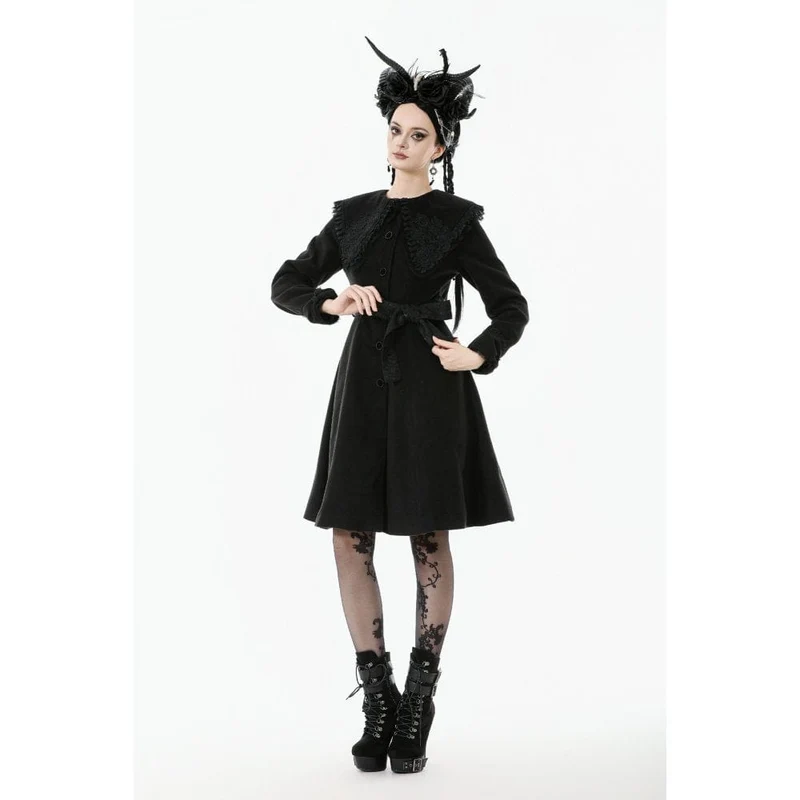 Damenmantel mit Gothic-Blumenmuster, bestickter Schleife und Peter-Pan-Kragen