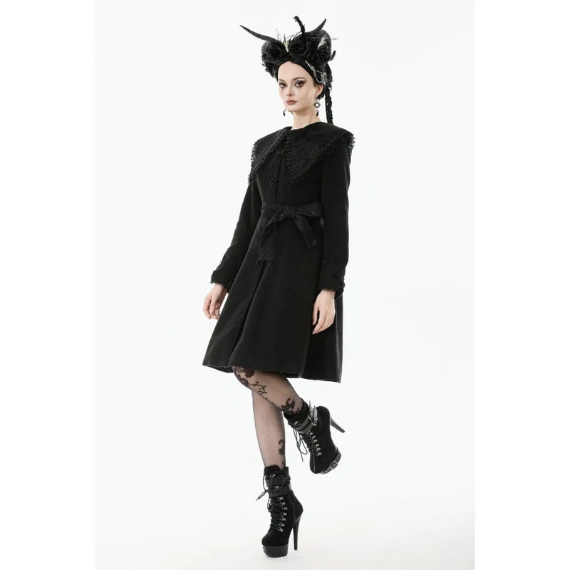 Damenmantel mit Gothic-Blumenmuster, bestickter Schleife und Peter-Pan-Kragen