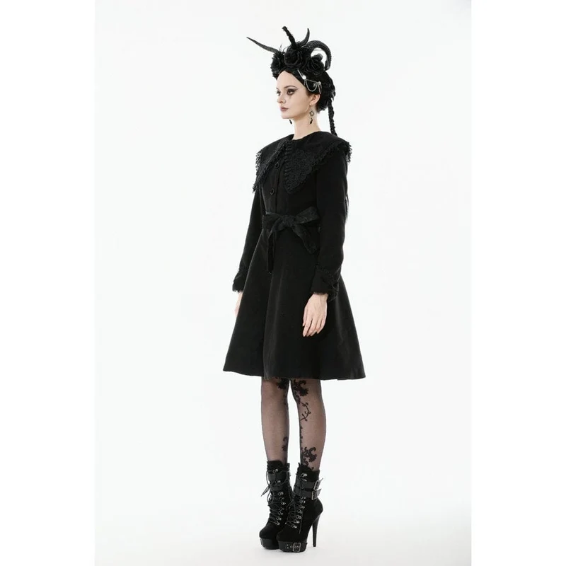 Damenmantel mit Gothic-Blumenmuster, bestickter Schleife und Peter-Pan-Kragen