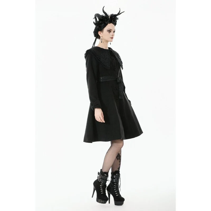 Damenmantel mit Gothic-Blumenmuster, bestickter Schleife und Peter-Pan-Kragen