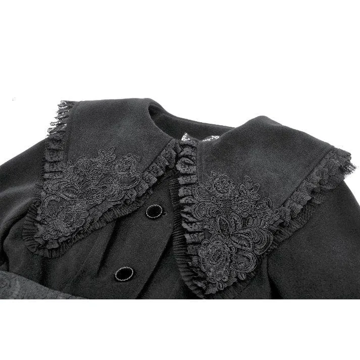 Damenmantel mit Gothic-Blumenmuster, bestickter Schleife und Peter-Pan-Kragen