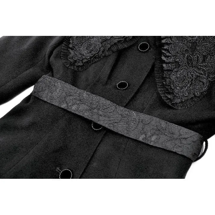 Damenmantel mit Gothic-Blumenmuster, bestickter Schleife und Peter-Pan-Kragen