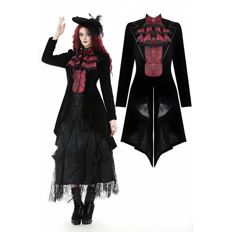 Gothic-Jacke mit Kontrastfarbe und zweiteiliger Schwalbenschwanz-Optik für Damen