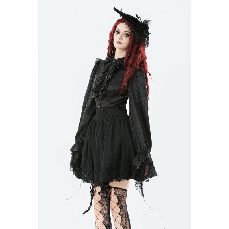 Gothic-Hemd mit Rüschen und Spitzenspleiß und Laternenärmeln für Damen