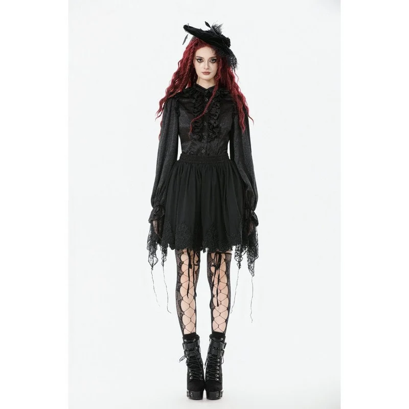 Gothic-Hemd mit Rüschen und Spitzenspleiß und Laternenärmeln für Damen
