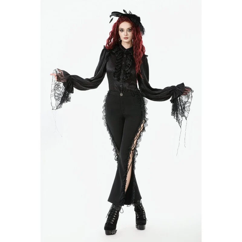 Gothic-Hemd mit Rüschen und Spitzenspleiß und Laternenärmeln für Damen