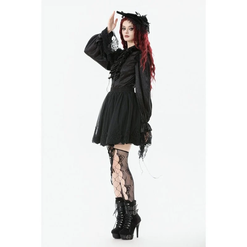 Gothic-Hemd mit Rüschen und Spitzenspleiß und Laternenärmeln für Damen