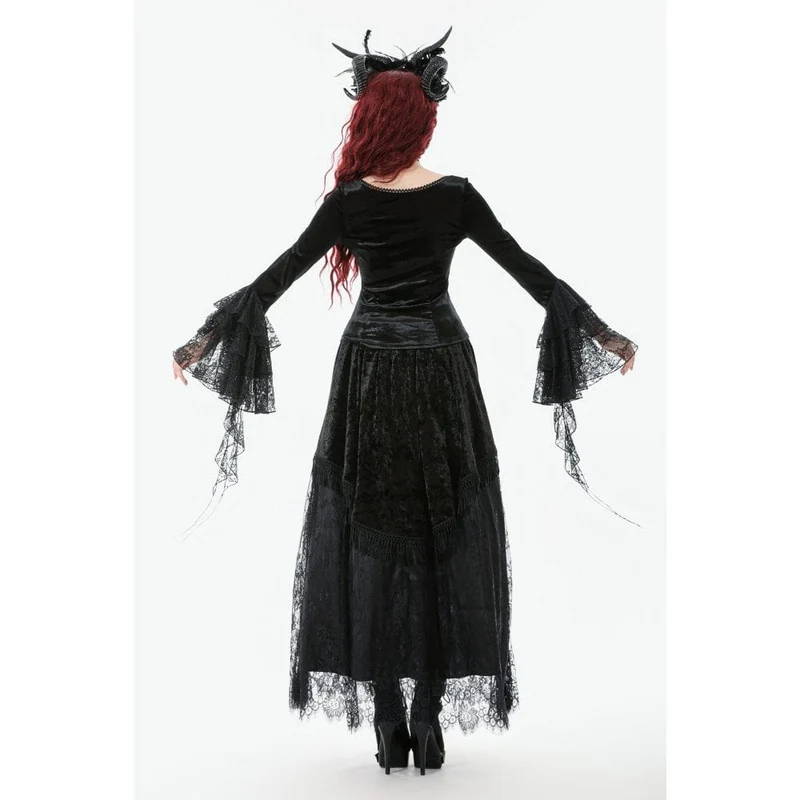 Damen Gothic Maxirock mit Spitze und Blumenquaste