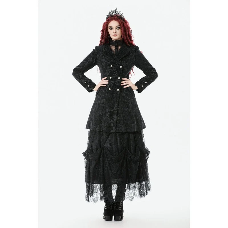 Damenmantel mit Gothic-Blumenmuster und Umlegekragen aus Jacquard