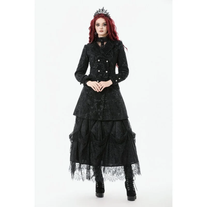 Damenmantel mit Gothic-Blumenmuster und Umlegekragen aus Jacquard