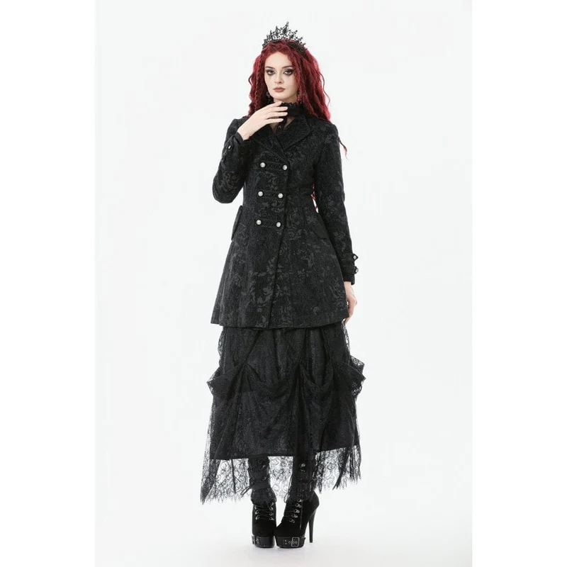 Damenmantel mit Gothic-Blumenmuster und Umlegekragen aus Jacquard