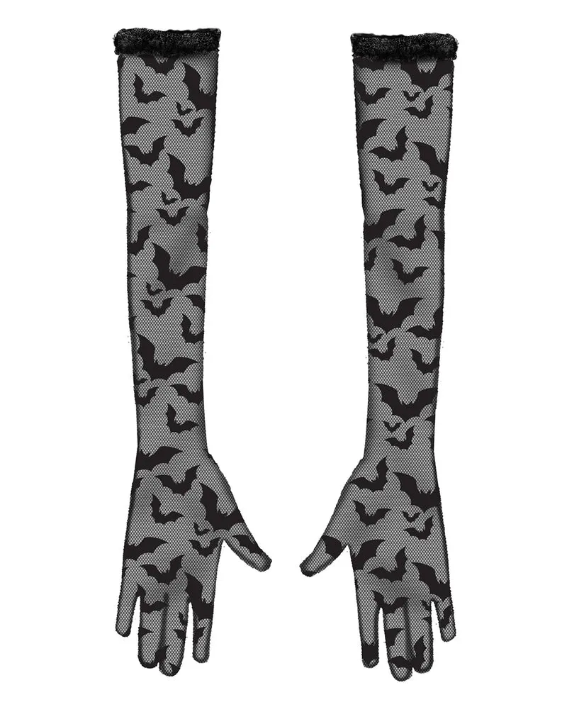Lange Fledermaus Spitzenhandschuhe Schwarz