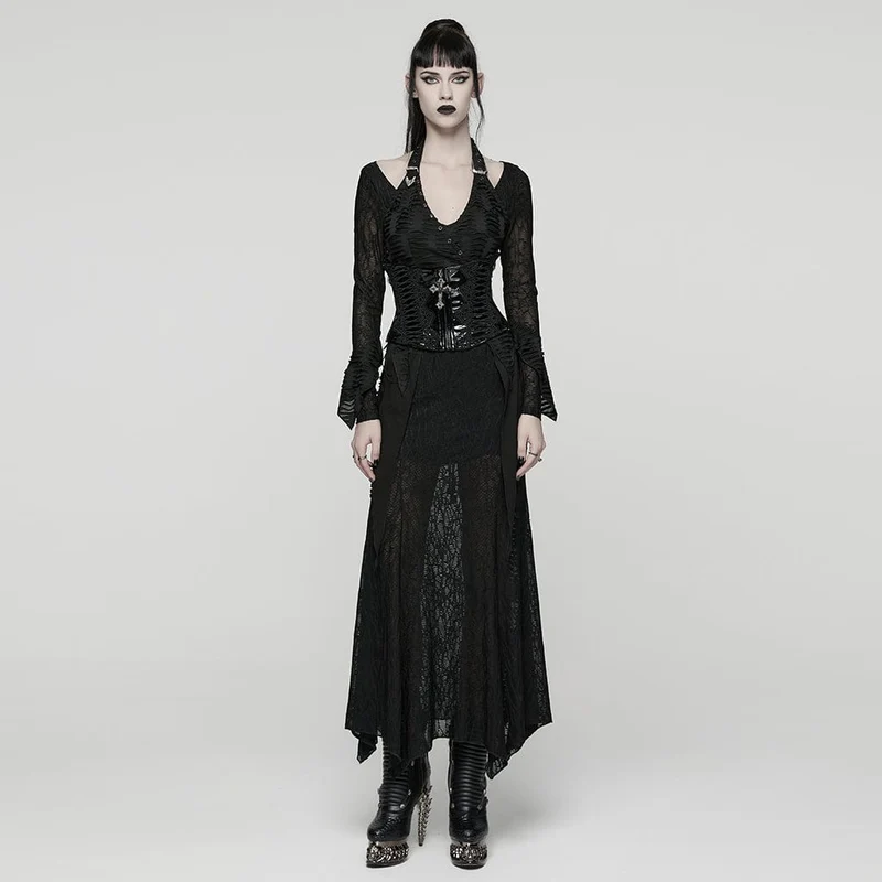 Gothic-Gürtel aus Kunstleder mit Blumenmuster und Häkeldetails für Damen