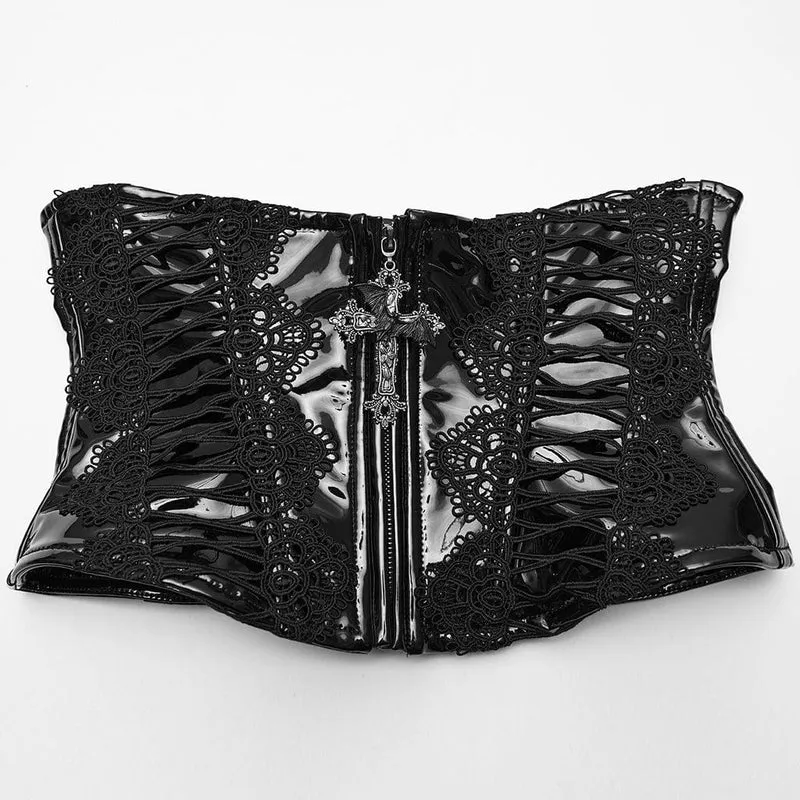 Gothic-Gürtel aus Kunstleder mit Blumenmuster und Häkeldetails für Damen