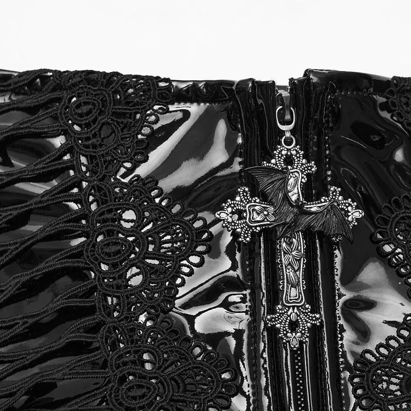 Gothic-Gürtel aus Kunstleder mit Blumenmuster und Häkeldetails für Damen