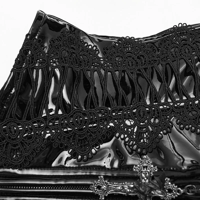 Gothic-Gürtel aus Kunstleder mit Blumenmuster und Häkeldetails für Damen