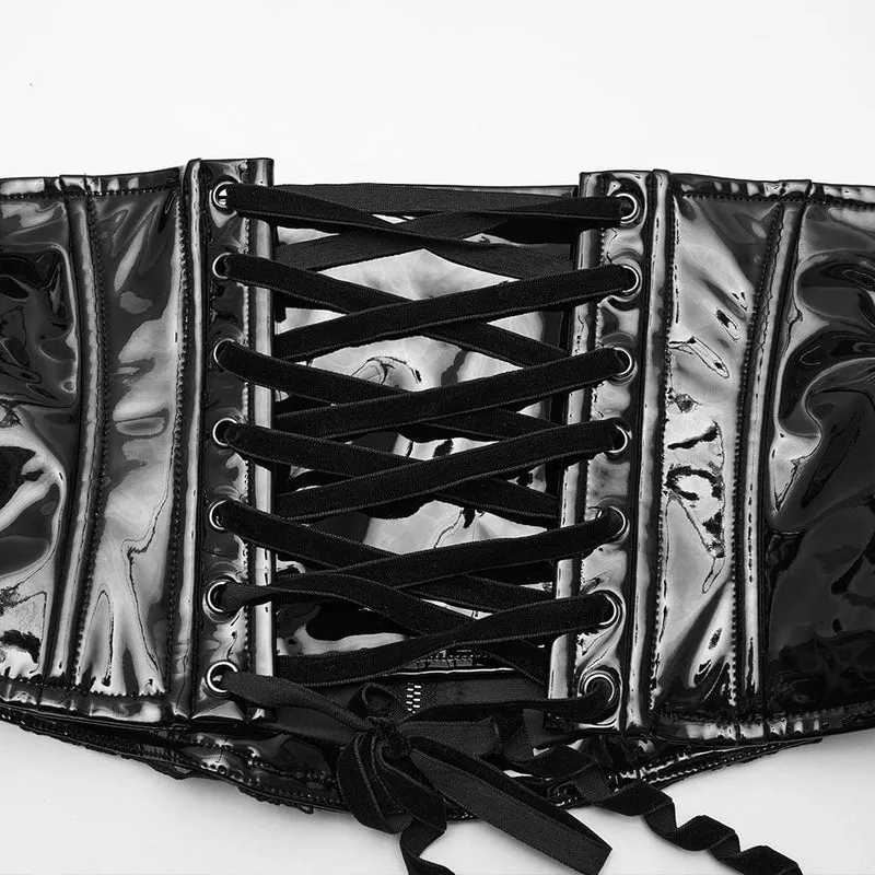 Gothic-Gürtel aus Kunstleder mit Blumenmuster und Häkeldetails für Damen