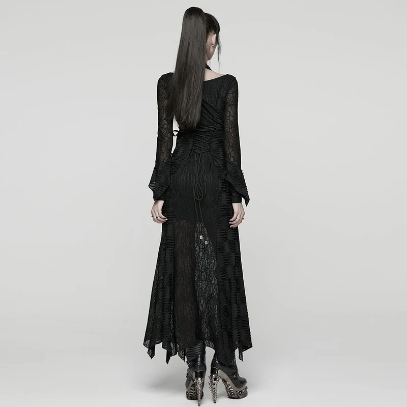 Punkiges Damen-Brautkleid mit Rissen, Schnürung, Neckholder und langen Ärmeln