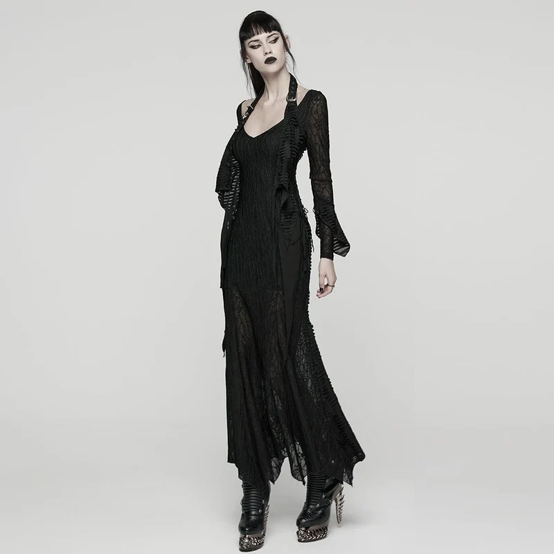 Punkiges Damen-Brautkleid mit Rissen, Schnürung, Neckholder und langen Ärmeln