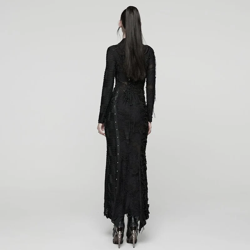 Punk-Kleid für Damen mit Rissen, Cut-outs, Schnallenverschluss, Trägern und langen Ärmeln – Hochzeitskleid