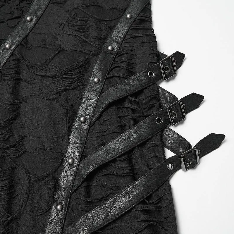 Punk-Kleid für Damen mit Rissen, Cut-outs, Schnallenverschluss, Trägern und langen Ärmeln – Hochzeitskleid
