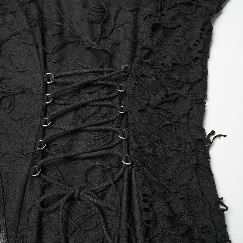 Punk-Kleid für Damen mit Rissen, Cut-outs, Schnallenverschluss, Trägern und langen Ärmeln – Hochzeitskleid