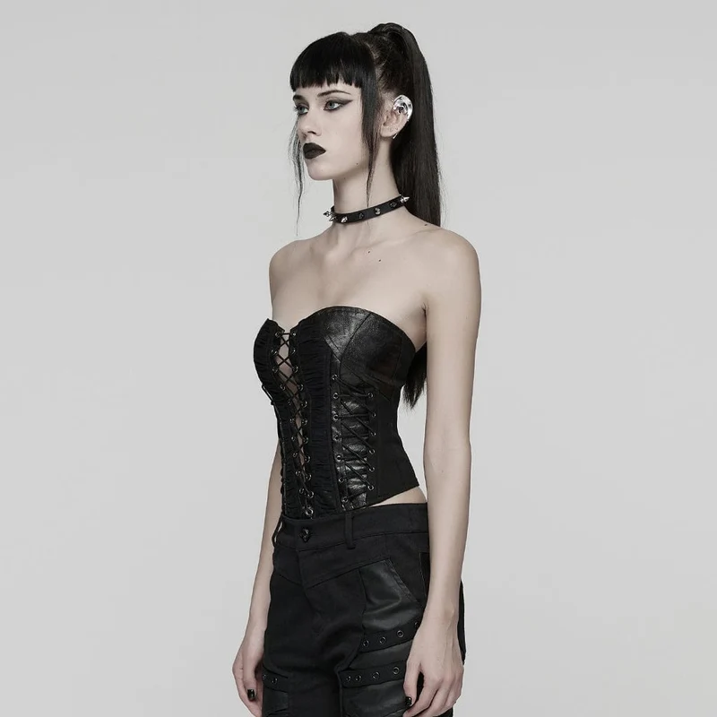 Punk-Bustier mit gerüschtem Schnürverschluss und seitlichem Reißverschluss für Damen