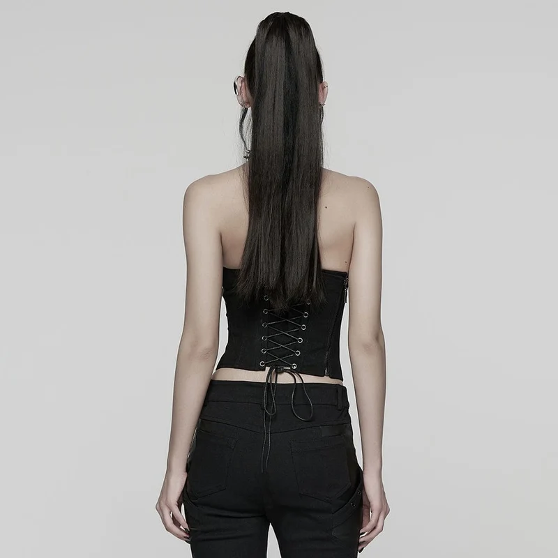 Punk-Bustier mit gerüschtem Schnürverschluss und seitlichem Reißverschluss für Damen