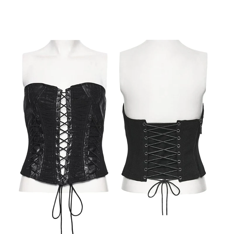 Punk-Bustier mit gerüschtem Schnürverschluss und seitlichem Reißverschluss für Damen