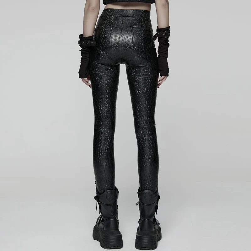 Damen Punk Honeycomb Riemchen-Leggings aus Kunstleder