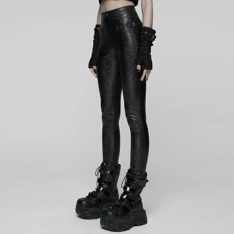Damen Punk Honeycomb Riemchen-Leggings aus Kunstleder