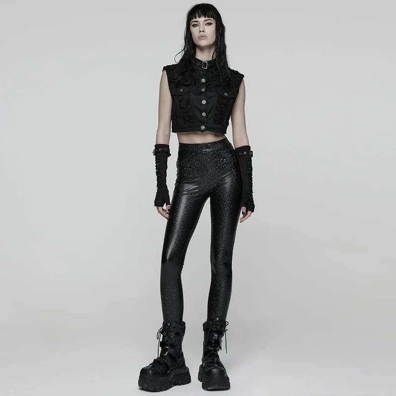 Damen Punk Honeycomb Riemchen-Leggings aus Kunstleder