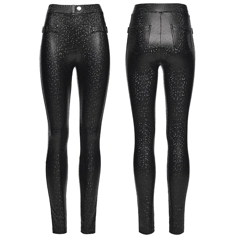 Damen Punk Honeycomb Riemchen-Leggings aus Kunstleder