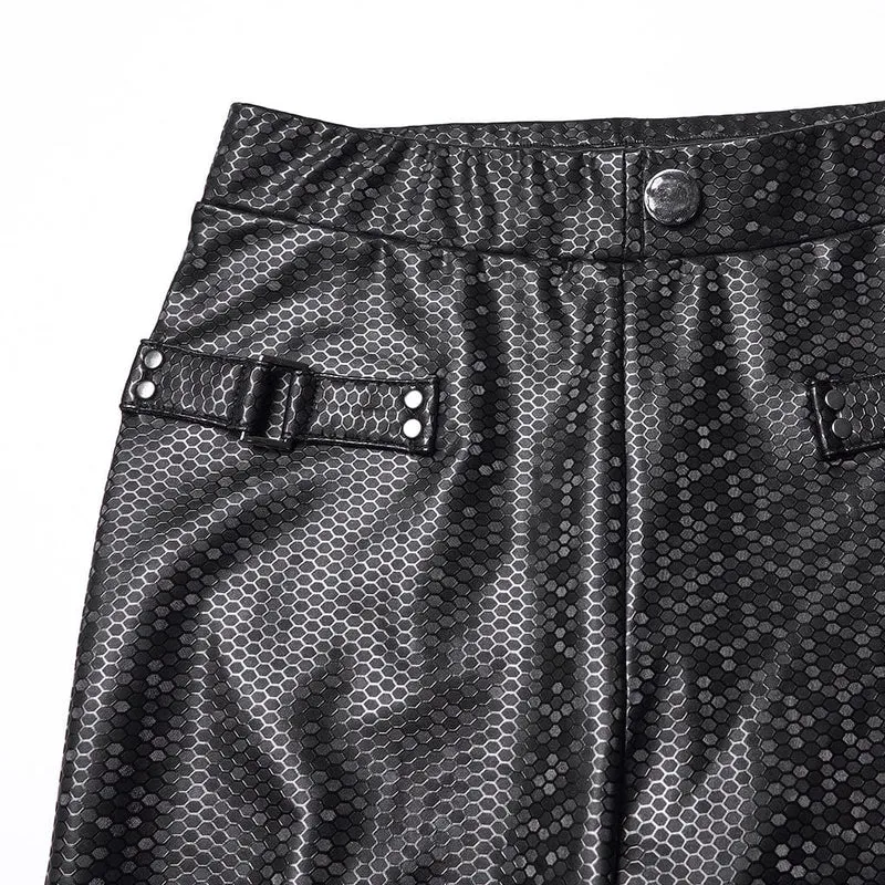 Damen Punk Honeycomb Riemchen-Leggings aus Kunstleder
